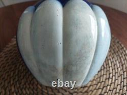 Signed Art Deco Vase by Saint Clement in Cracked Enamel Blue Camouflage 1930 1950