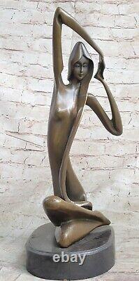 Signed Deco Bronze Sculpture Cubism Chair Abstract Modern Art Figurine Girl