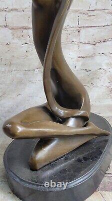 Signed Deco Bronze Sculpture Cubism Chair Abstract Modern Art Figurine Girl