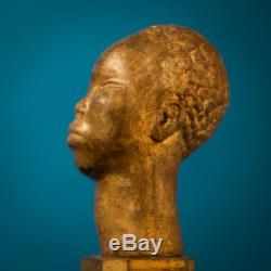 Signed Earth Sculpture. Africanist. Art Deco Patina