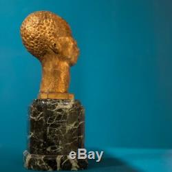 Signed Earth Sculpture. Africanist. Art Deco Patina