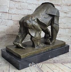 Signed Vobisova Female Gorilla Bronze Marble Sculpture Art Deco Figurine