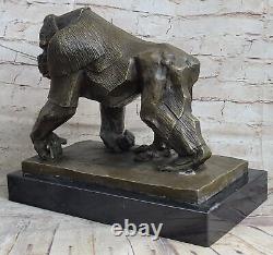 Signed Vobisova Female Gorilla Bronze Marble Sculpture Art Deco Figurine