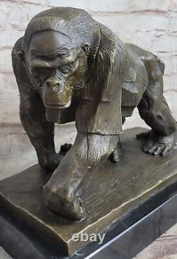 Signed Vobisova Female Gorilla Bronze Marble Sculpture Art Deco Figurine