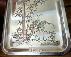Silver Metal Plate Engraved With Bamboo And Storks Signed Christofle Art Deco