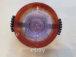 Small Art Deco Glass Paste Vase Signed Schneider on Wrought Iron Stand