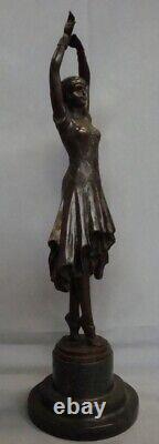 Solid Bronze Art Deco Style Art Nouveau Dancer Sculpture Statue Signed