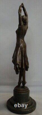 Solid Bronze Art Deco Style Art Nouveau Dancer Sculpture Statue Signed