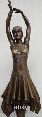 Solid Bronze Art Deco Style Art Nouveau Dancer Sculpture Statue Signed