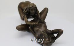 Solid Bronze Art Deco Style Art Nouveau Style Statue Sculpture Couple Sexy Style