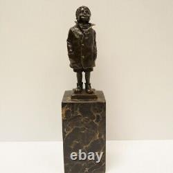 Solid Bronze Boy Style Art Deco Style Art Nouveau Sculpture Statue Signed