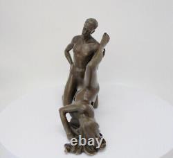 Solid Bronze Couple Statue Sculpture in Sexy Art Deco Style and Art Nouveau Style Sign