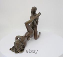 Solid Bronze Couple Statue Sculpture in Sexy Art Deco Style and Art Nouveau Style Sign