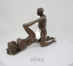 Solid Bronze Couple Statue Sculpture in Sexy Art Deco Style and Art Nouveau Style Sign