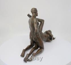 Solid Bronze Couple Statue Sculpture in Sexy Art Deco Style and Art Nouveau Style Sign