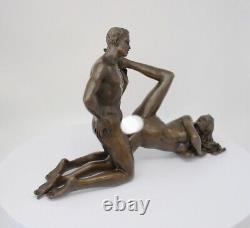 Solid Bronze Couple Statue Sculpture in Sexy Art Deco Style and Art Nouveau Style Sign