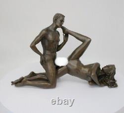 Solid Bronze Couple Statue Sculpture in Sexy Art Deco Style and Art Nouveau Style Sign