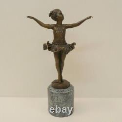 Solid Bronze Dancer Sculpture in Art Deco Style Signed