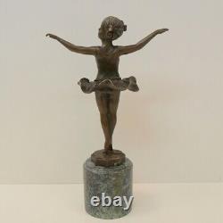 Solid Bronze Dancer Sculpture in Art Deco Style Signed