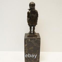 Solid Bronze Sculpture Boy Style Art Deco Style Art Nouveau Signed