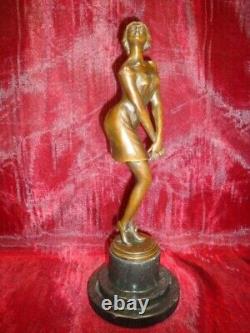 Solid Bronze Signed Statue Sculpture in Sexy Art Deco Style Art Nouveau