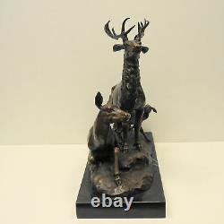Statue Animal Deer Hunting Art Deco Style Art Nouveau Massive Bronze Sign