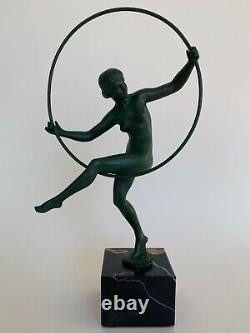 Statue Art Deco Briand Bouraine Max Le Verrier Dancer Au Cerceau N 918 E670