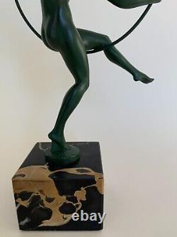 Statue Art Deco Briand Bouraine Max Le Verrier Dancer Au Cerceau N 918 E670