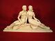 Statue Art Deco Resine Amalgame Mineral Couple Woman Men Sport Tennis Signed Fg