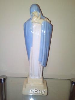 Statue Madonna And Child Signed Heuvelmans Art Deco Porcelain Enameled Ditto Robj