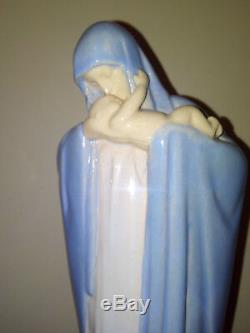 Statue Madonna And Child Signed Heuvelmans Art Deco Porcelain Enameled Ditto Robj