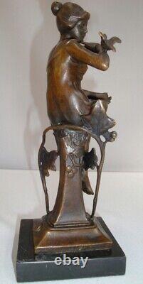 Statue Sculpture Bird Lady Nude Art Deco Style Art Nouveau Bronze