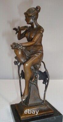 Statue Sculpture Bird Lady Nude Art Deco Style Art Nouveau Bronze