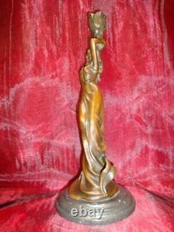 Statue Sculpture Candlestick Romantic Young Lady Art Deco Art Nouveau Style