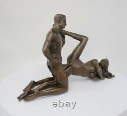 Statue Sculpture Couple Sexy Style Art Deco Solid Bronze Sign