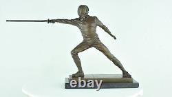 Statue Sculpture Fencing Sword Art Deco Style Art Nouveau Style Solid Bronze Sig