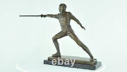 Statue Sculpture Fencing Sword Art Deco Style Art Nouveau Style Solid Bronze Sig