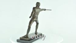 Statue Sculpture Fencing Sword Art Deco Style Art Nouveau Style Solid Bronze Sig