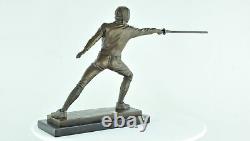 Statue Sculpture Fencing Sword Art Deco Style Art Nouveau Style Solid Bronze Sig