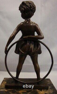 Statue Sculpture Girl Hoop Style Art Deco Style Art Nouveau Solid Bronze