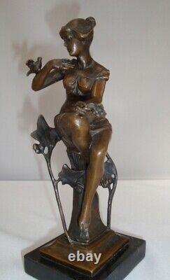 Statue Sculpture Naked Lady Bird Art Deco Style Art Nouveau Bronze m