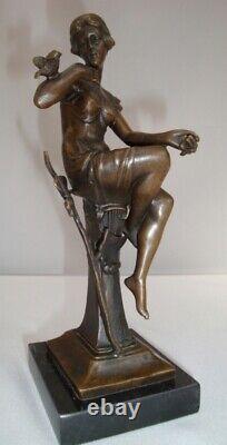 Statue Sculpture Naked Lady Bird Art Deco Style Art Nouveau Bronze m