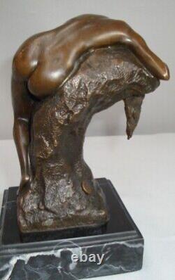 Statue Sculpture Naked Young Woman Sexy Style Art Deco Style Art Nouveau Bronze