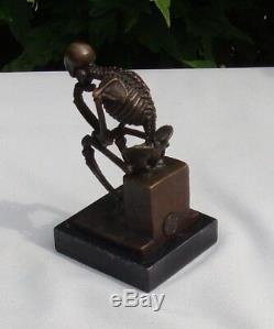Statue Sculpture The Skeleton Thinker Style Art Deco Solid Bronze Sign