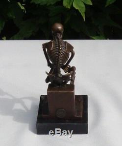 Statue Sculpture The Skeleton Thinker Style Art Deco Solid Bronze Sign