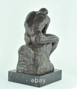 Statue Sculpture The Thinker Art Deco Style Art Nouveau Solid Bronze Sign