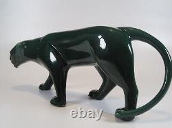 Statue Walking Panther Green Enamelled Earthenware Art Deco Signed T. Jaillet