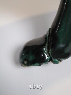 Statue Walking Panther Green Enamelled Earthenware Art Deco Signed T. Jaillet