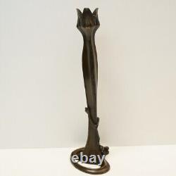 Statue sculpture candle holder Art Deco Style Art Nouveau Solid bronze Signed