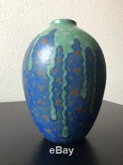 Stoneware Ovoid Vase Enamelled Drips And Stains Signed Revernay Art Deco